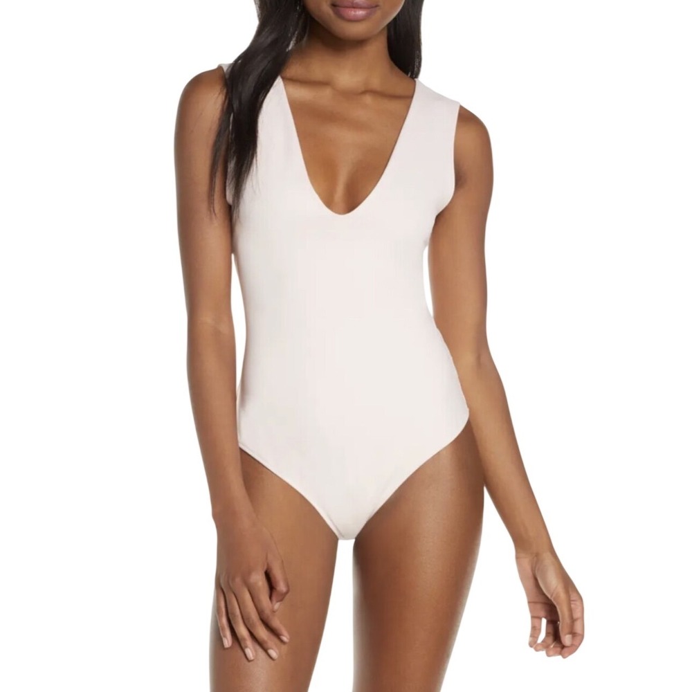 Free People Intimately Keep It Sleek Bodysuit XS White Deep V Sleeveless Stretch